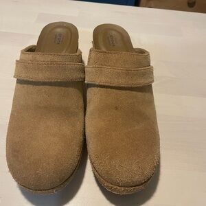 EUC Crocs Suede Mules, Brown